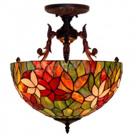 16 Inch Rustic Rural Stained Glass Pendant Light