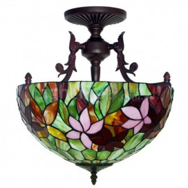 16 Inch Rustic Rural Stained Glass Pendant Light