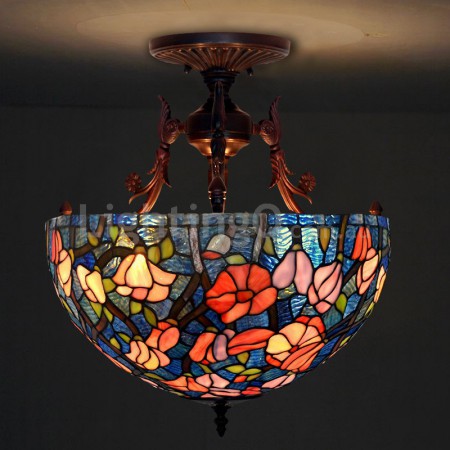 16 Inch Rustic Rural Stained Glass Pendant Light