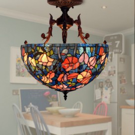 16 Inch Rustic Rural Stained Glass Pendant Light