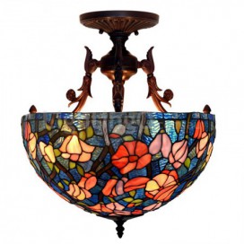 16 Inch Rustic Rural Stained Glass Pendant Light