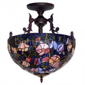 16 Inch Rustic Rural Stained Glass Pendant Light