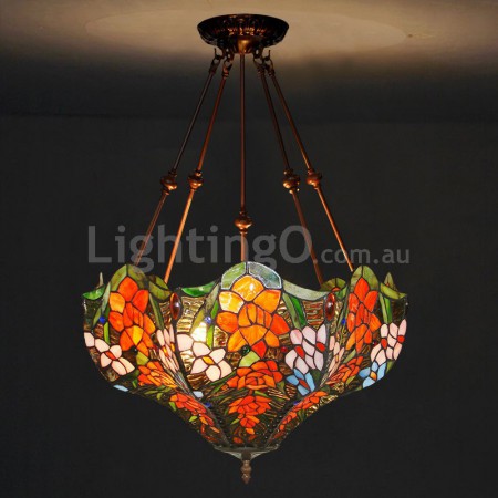 18 Inch Rose Stained Glass Pendant Light