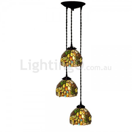 3 Light Grape Stained Glass Pendant Light