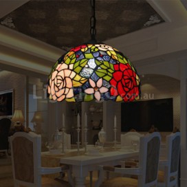 12 Inch European Stained Glass Rose Style Pendant Light