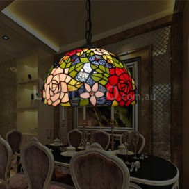 12 Inch European Stained Glass Rose Style Pendant Light