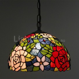 12 Inch European Stained Glass Rose Style Pendant Light