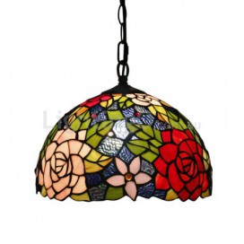 12 Inch European Stained Glass Rose Style Pendant Light