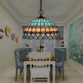 12 Inch Mediterranean Stained Glass Mediterranean Style Pendant Light