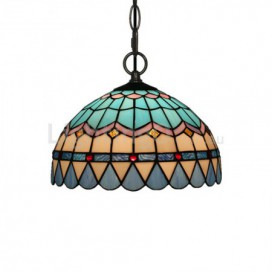 12 Inch Mediterranean Stained Glass Mediterranean Style Pendant Light