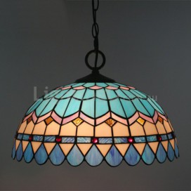 12 Inch Mediterranean Stained Glass Mediterranean Style Pendant Light