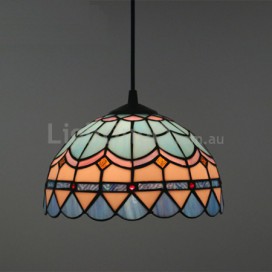 12 Inch Mediterranean Stained Glass Mediterranean Style Pendant Light