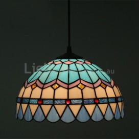 12 Inch Mediterranean Stained Glass Mediterranean Style Pendant Light