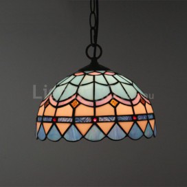 12 Inch Mediterranean Stained Glass Mediterranean Style Pendant Light