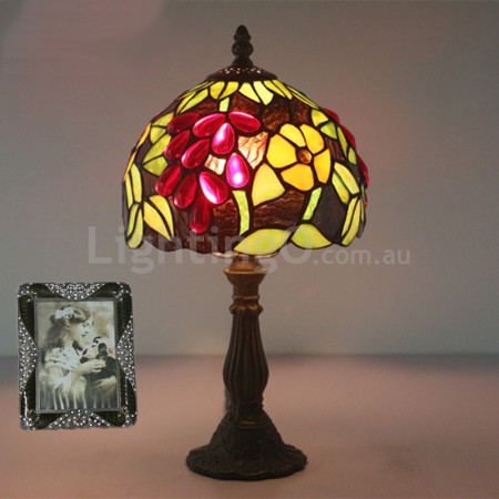 8 Inch European Stained Glass Grape Style Table Lamp