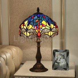 10 Inch European Stained Glass Dragonfly Style Table Lamp