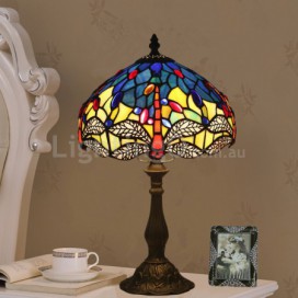 10 Inch European Stained Glass Dragonfly Style Table Lamp