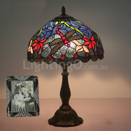 12 Inch European Stained Glass Dragonfly Style Table Lamp