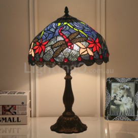 12 Inch European Stained Glass Dragonfly Style Table Lamp