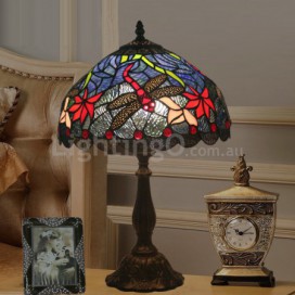 12 Inch European Stained Glass Dragonfly Style Table Lamp