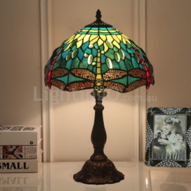 12 Inch European Stained Glass Dragonfly Style Table Lamp