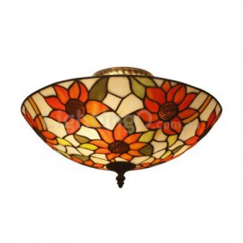 16 Inch European Stained Glass Flush Mount