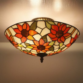 16 Inch European Stained Glass Flush Mount