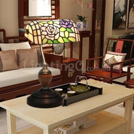 European Stained Glass Rose Style Table Lamp