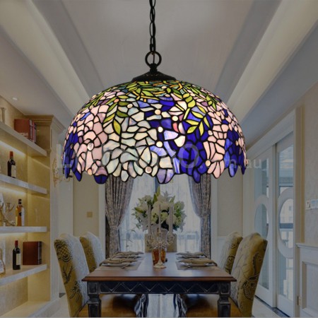 16 Inch European Stained Glass Wisteria Style Pendant Light