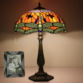 16 Inch European Stained Glass Dragonfly Style Table Lamp