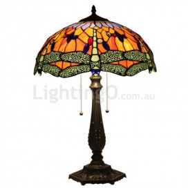 16 Inch European Stained Glass Dragonfly Style Table Lamp