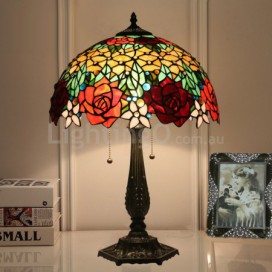 16 Inch European Stained Glass Rose Style Table Lamp