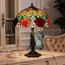 16 Inch European Stained Glass Rose Style Table Lamp