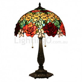 16 Inch European Stained Glass Rose Style Table Lamp