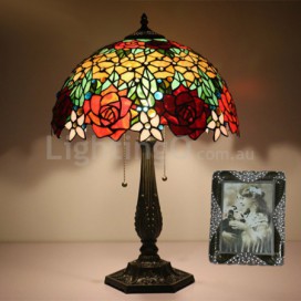 16 Inch European Stained Glass Rose Style Table Lamp