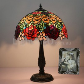 16 Inch European Stained Glass Rose Style Table Lamp