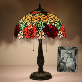 16 Inch European Stained Glass Rose Style Table Lamp